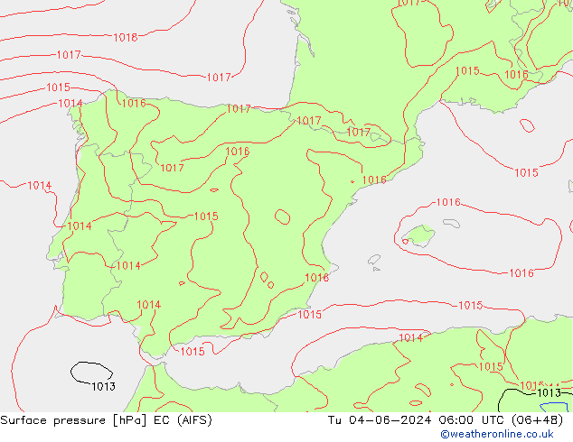 Surface pressure EC (AIFS) Tu 04.06.2024 06 UTC