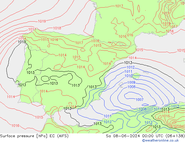 Surface pressure EC (AIFS) Sa 08.06.2024 00 UTC