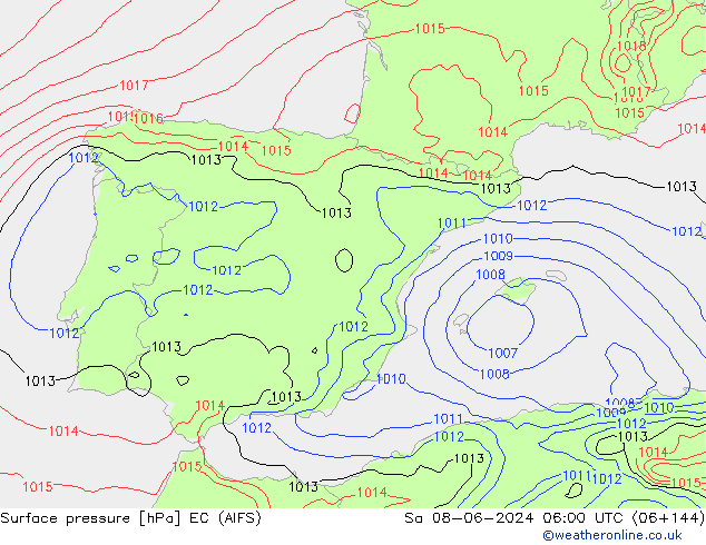 Atmosférický tlak EC (AIFS) So 08.06.2024 06 UTC