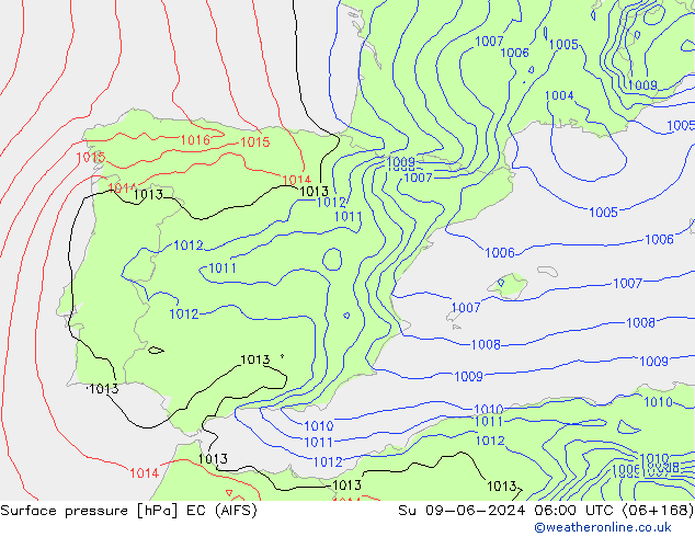 приземное давление EC (AIFS) Вс 09.06.2024 06 UTC