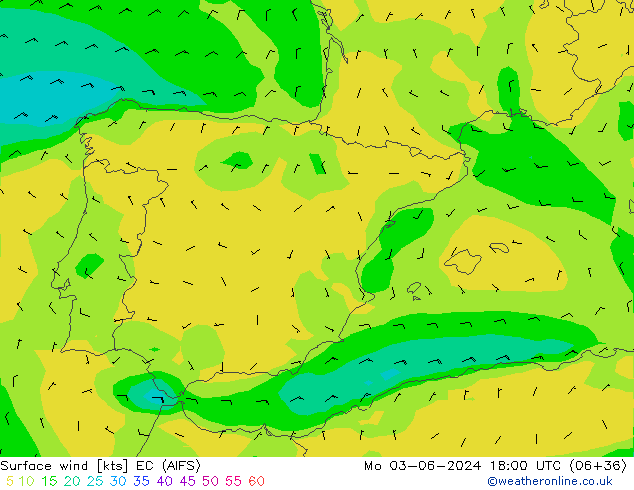 Rüzgar 10 m EC (AIFS) Pzt 03.06.2024 18 UTC