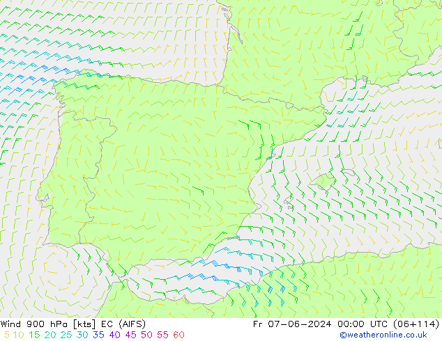 Vent 900 hPa EC (AIFS) ven 07.06.2024 00 UTC