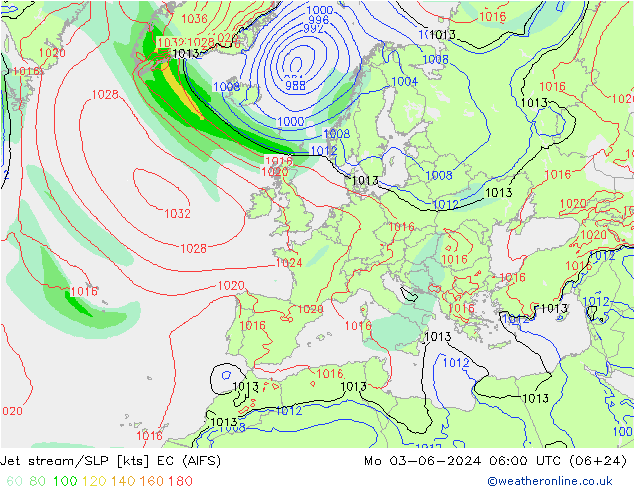 Jet stream/SLP EC (AIFS) Mo 03.06.2024 06 UTC