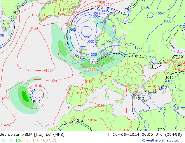 джет/приземное давление EC (AIFS) чт 06.06.2024 06 UTC