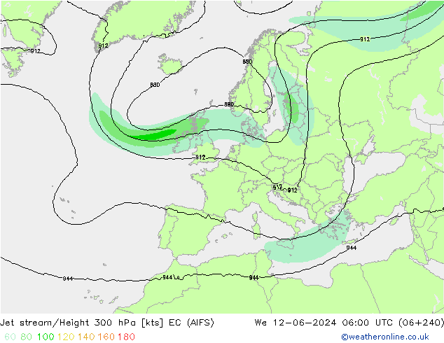 Jet stream/Height 300 hPa EC (AIFS) We 12.06.2024 06 UTC