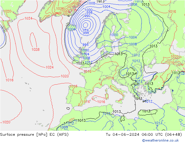 Atmosférický tlak EC (AIFS) Út 04.06.2024 06 UTC