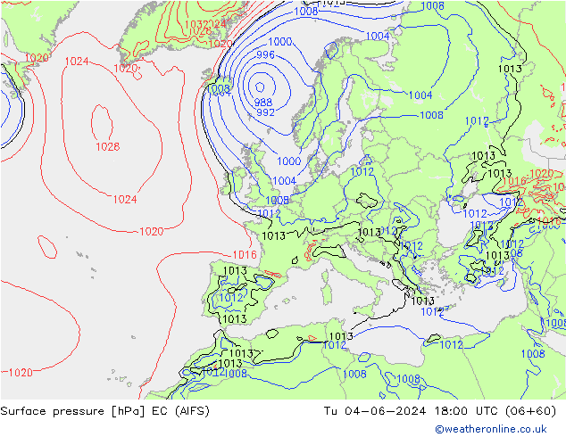 Luchtdruk (Grond) EC (AIFS) di 04.06.2024 18 UTC