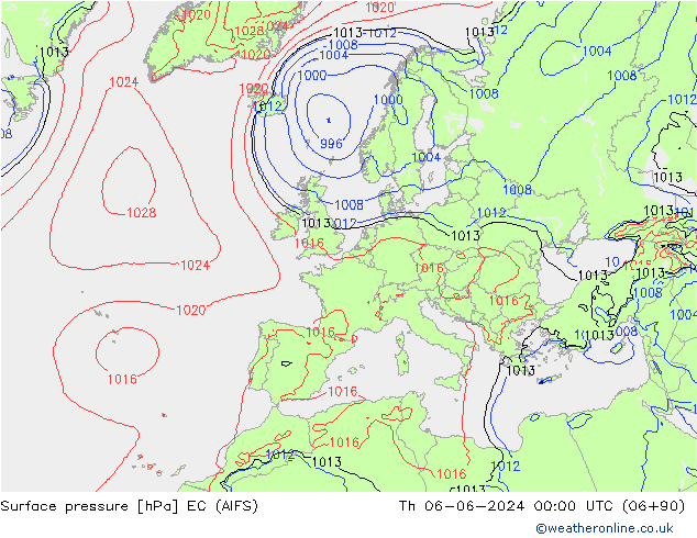 Surface pressure EC (AIFS) Th 06.06.2024 00 UTC