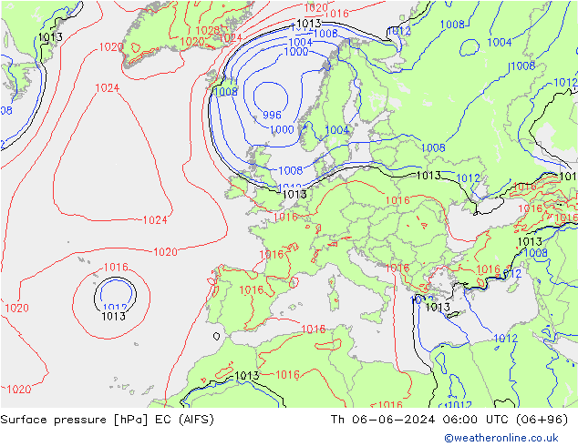 Luchtdruk (Grond) EC (AIFS) do 06.06.2024 06 UTC