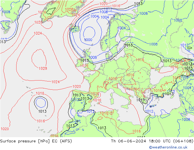 Yer basıncı EC (AIFS) Per 06.06.2024 18 UTC
