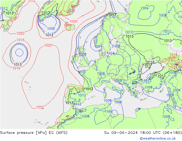 Luchtdruk (Grond) EC (AIFS) zo 09.06.2024 18 UTC