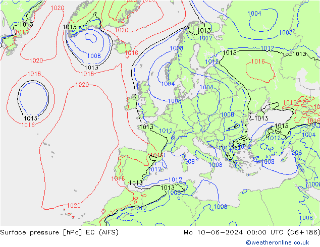 Presión superficial EC (AIFS) lun 10.06.2024 00 UTC