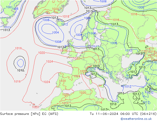 Luchtdruk (Grond) EC (AIFS) di 11.06.2024 06 UTC