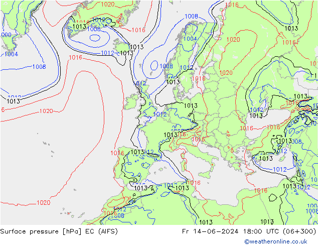 Presión superficial EC (AIFS) vie 14.06.2024 18 UTC