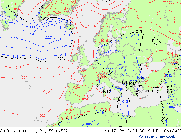 Pressione al suolo EC (AIFS) lun 17.06.2024 06 UTC
