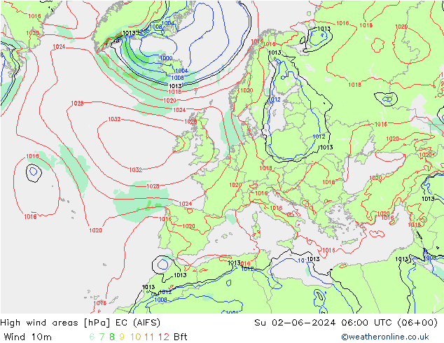 High wind areas EC (AIFS) dim 02.06.2024 06 UTC