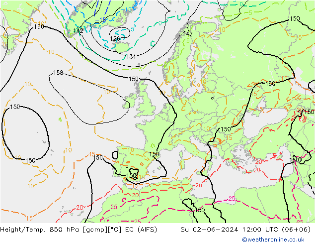 Height/Temp. 850 hPa EC (AIFS) Su 02.06.2024 12 UTC