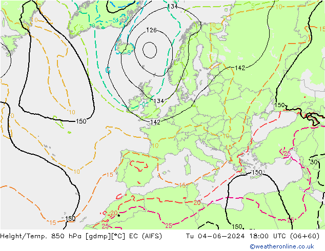 Hoogte/Temp. 850 hPa EC (AIFS) di 04.06.2024 18 UTC