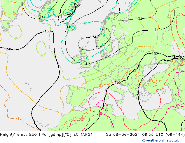 Yükseklik/Sıc. 850 hPa EC (AIFS) Cts 08.06.2024 06 UTC