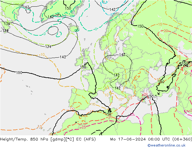 Height/Temp. 850 гПа EC (AIFS) пн 17.06.2024 06 UTC