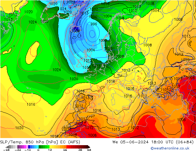 850 hPa Yer Bas./Sıc EC (AIFS) Çar 05.06.2024 18 UTC