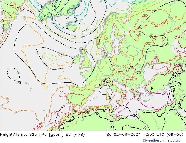 Height/Temp. 925 hPa EC (AIFS)  02.06.2024 12 UTC