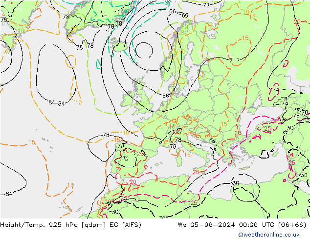 Géop./Temp. 925 hPa EC (AIFS) mer 05.06.2024 00 UTC