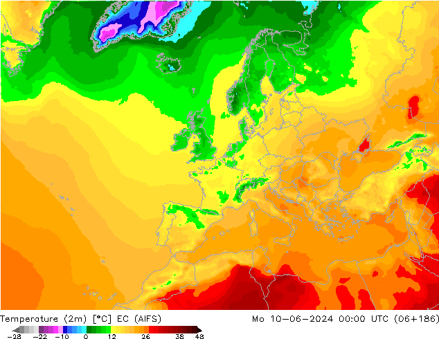 Temperatura (2m) EC (AIFS) lun 10.06.2024 00 UTC