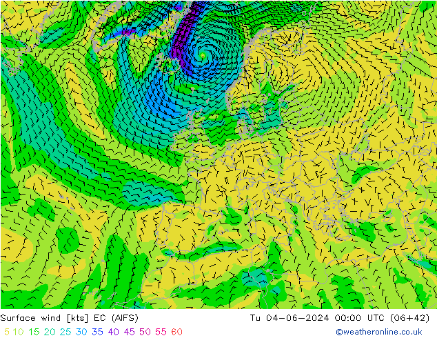 ветер 10 m EC (AIFS) вт 04.06.2024 00 UTC