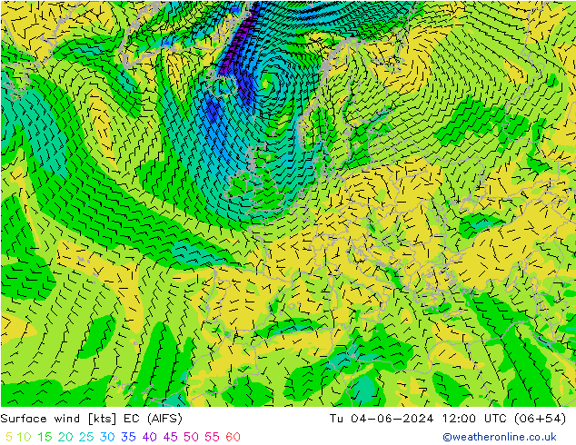 Surface wind EC (AIFS) Tu 04.06.2024 12 UTC