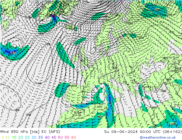 Wind 950 hPa EC (AIFS) Ne 09.06.2024 00 UTC