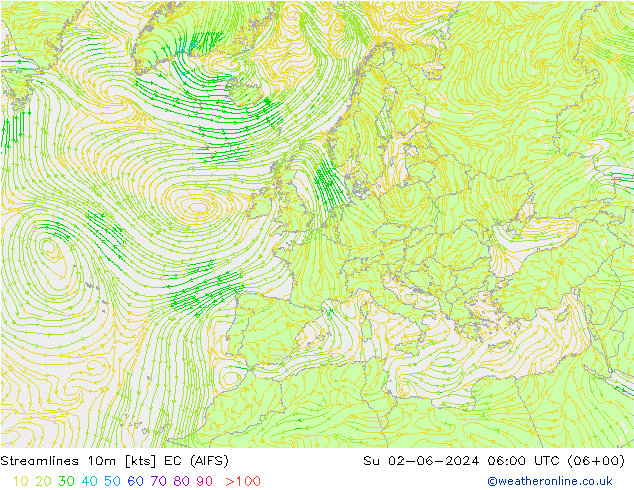 风 10m EC (AIFS) 星期日 02.06.2024 06 UTC