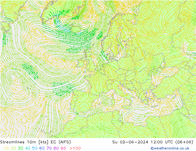 Streamlines 10m EC (AIFS) Su 02.06.2024 12 UTC