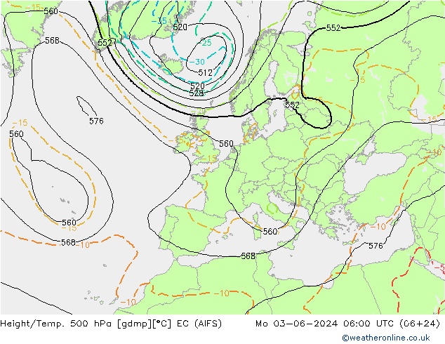 Height/Temp. 500 hPa EC (AIFS) 星期一 03.06.2024 06 UTC