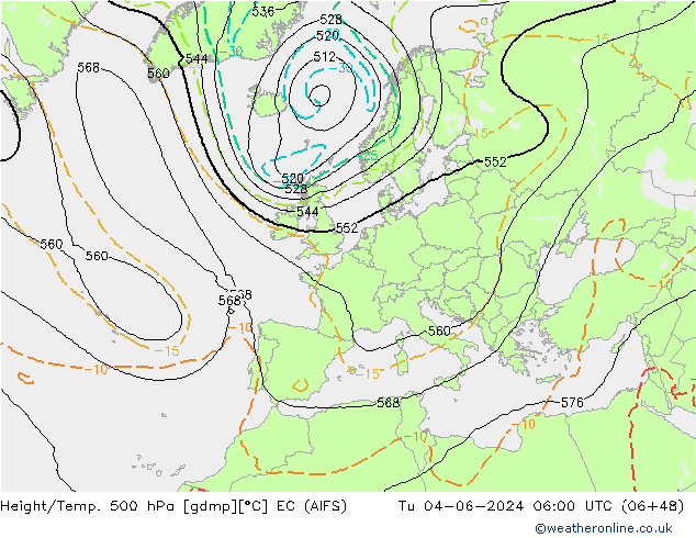 Géop./Temp. 500 hPa EC (AIFS) mar 04.06.2024 06 UTC