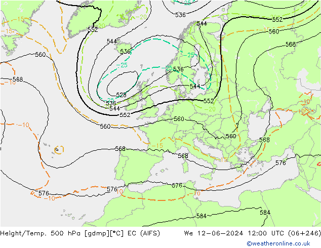 Height/Temp. 500 hPa EC (AIFS) We 12.06.2024 12 UTC