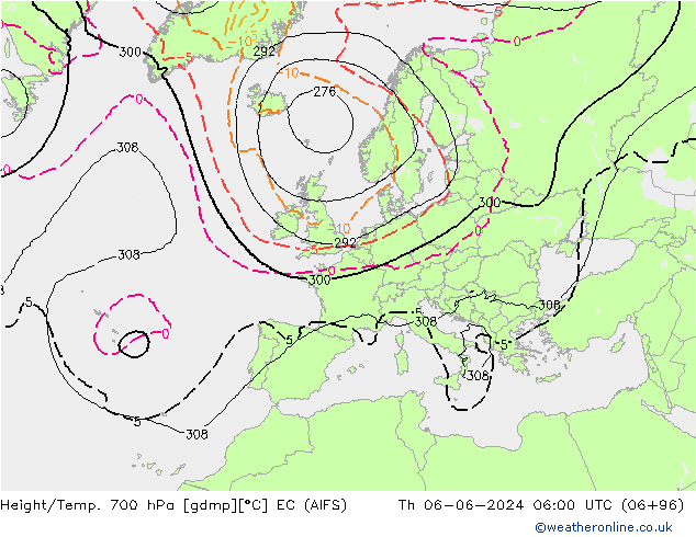 Height/Temp. 700 hPa EC (AIFS) Čt 06.06.2024 06 UTC