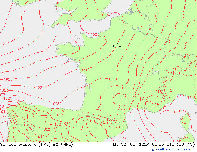 pressão do solo EC (AIFS) Seg 03.06.2024 00 UTC