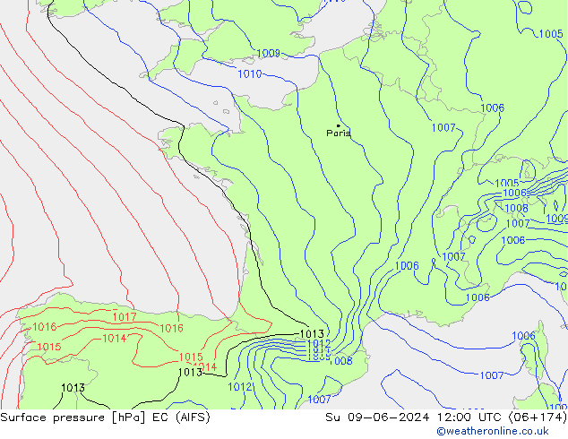 Luchtdruk (Grond) EC (AIFS) zo 09.06.2024 12 UTC