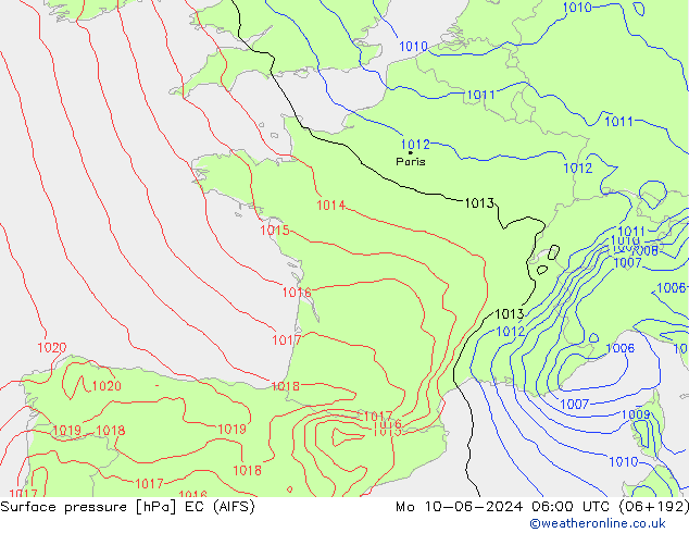 pressão do solo EC (AIFS) Seg 10.06.2024 06 UTC