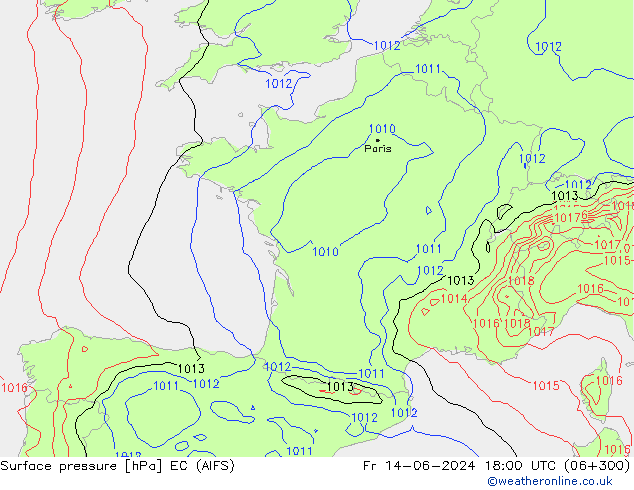 Surface pressure EC (AIFS) Fr 14.06.2024 18 UTC