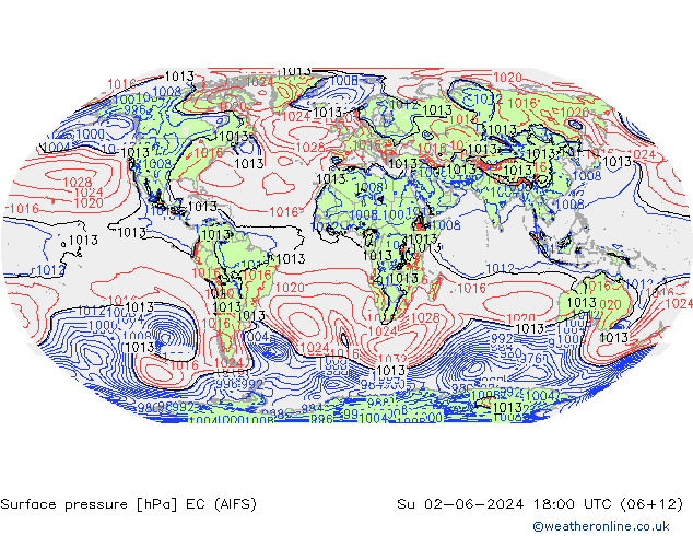 Atmosférický tlak EC (AIFS) Ne 02.06.2024 18 UTC