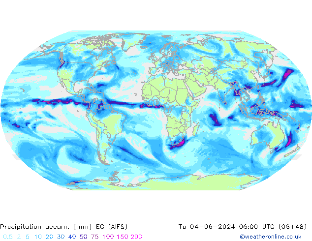 Precipitation accum. EC (AIFS) Tu 04.06.2024 06 UTC