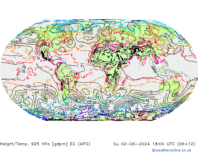 Hoogte/Temp. 925 hPa EC (AIFS) zo 02.06.2024 18 UTC