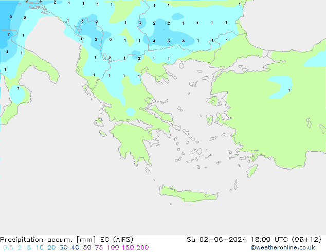 Precipitation accum. EC (AIFS) Вс 02.06.2024 18 UTC