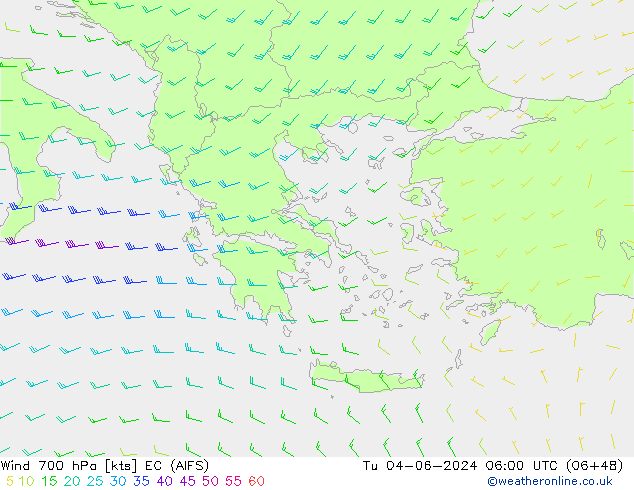 Rüzgar 700 hPa EC (AIFS) Sa 04.06.2024 06 UTC