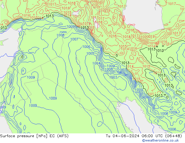 Atmosférický tlak EC (AIFS) Út 04.06.2024 06 UTC