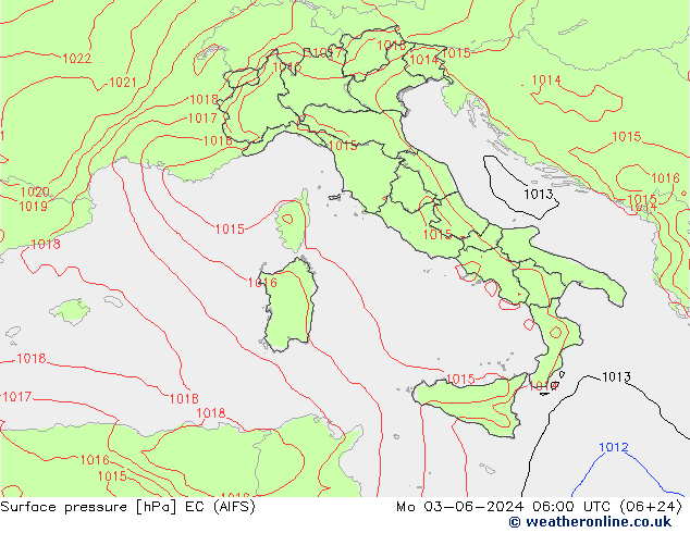 Surface pressure EC (AIFS) Mo 03.06.2024 06 UTC