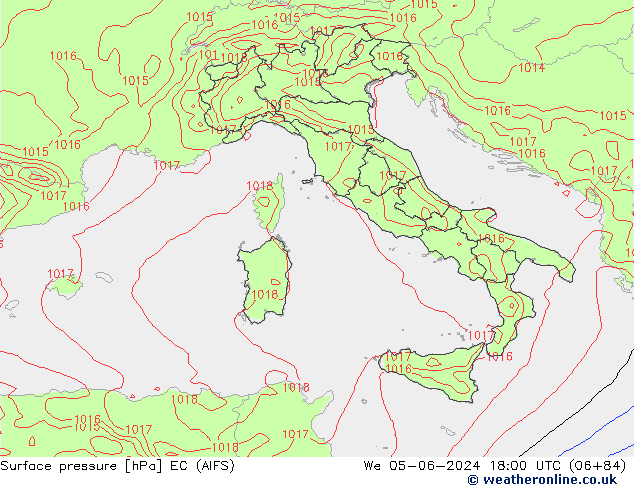 Atmosférický tlak EC (AIFS) St 05.06.2024 18 UTC