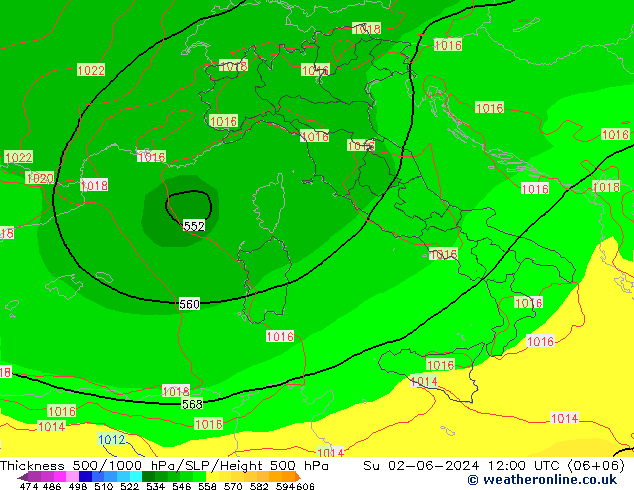 500-1000 hPa Kalınlığı EC (AIFS) Paz 02.06.2024 12 UTC